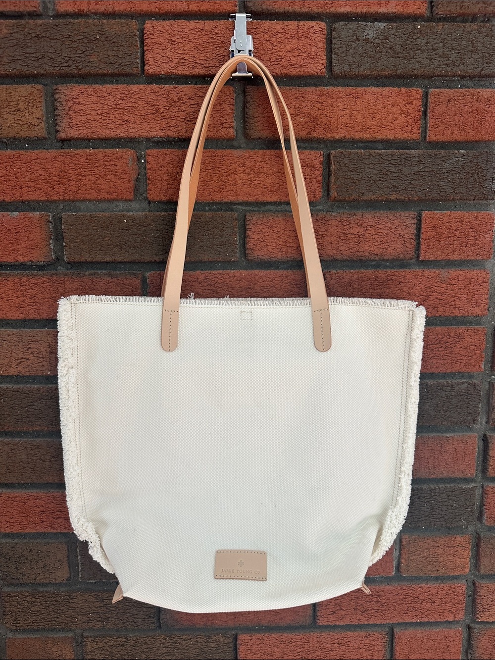 Jamie Young Cream Canvas Tote with Tan Leather Handles